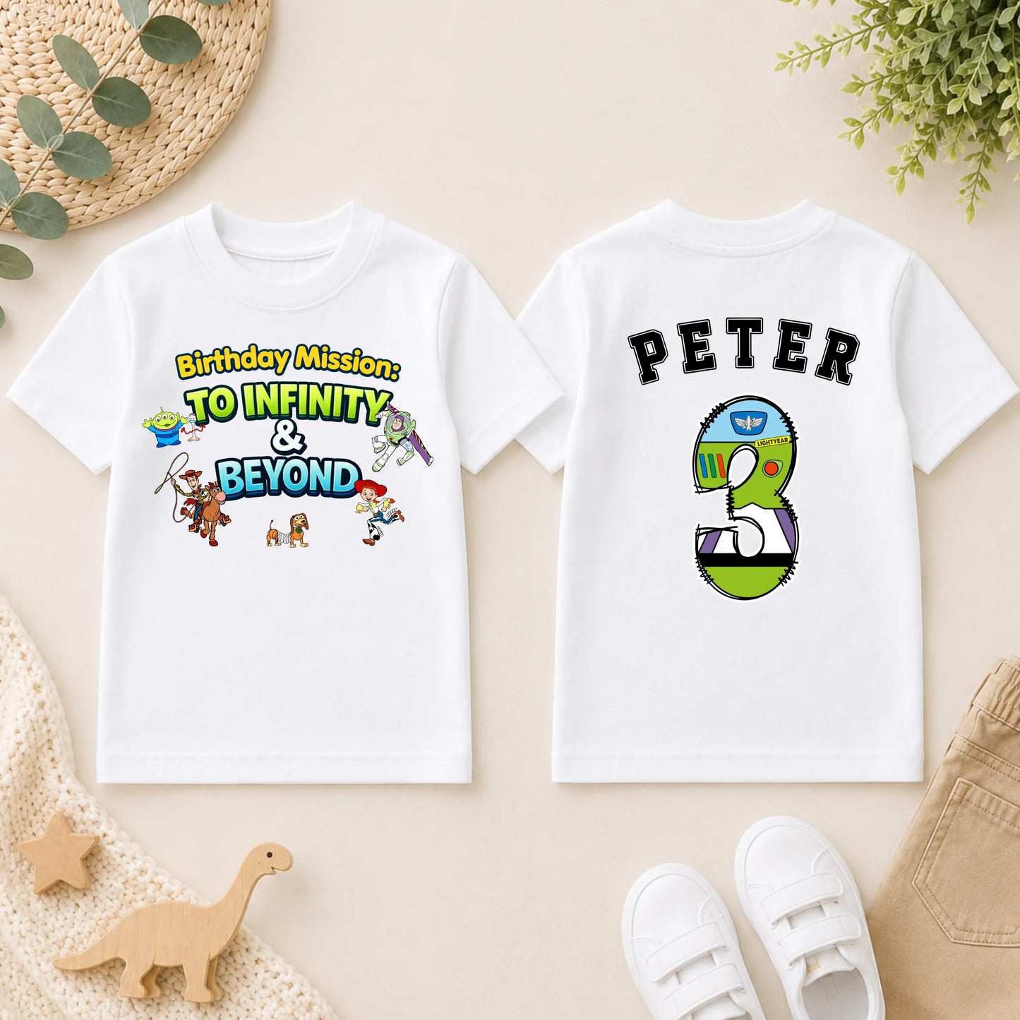 Personalised Toy Story Birthday T-Shirt for Boys - Custom Name & Age with Choose Buzz, Woody or Jessie Back Number AishaBaileyDesigns
