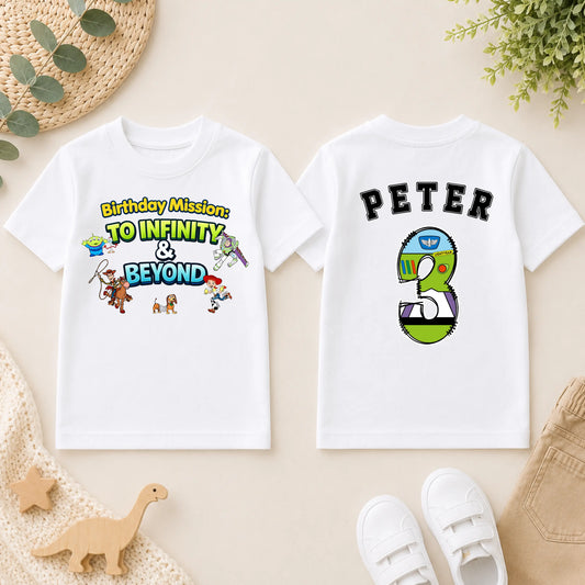 Personalised Toy Story Birthday T-Shirt for Boys - Custom Name & Age with Choose Buzz, Woody or Jessie Back Number AishaBaileyDesigns