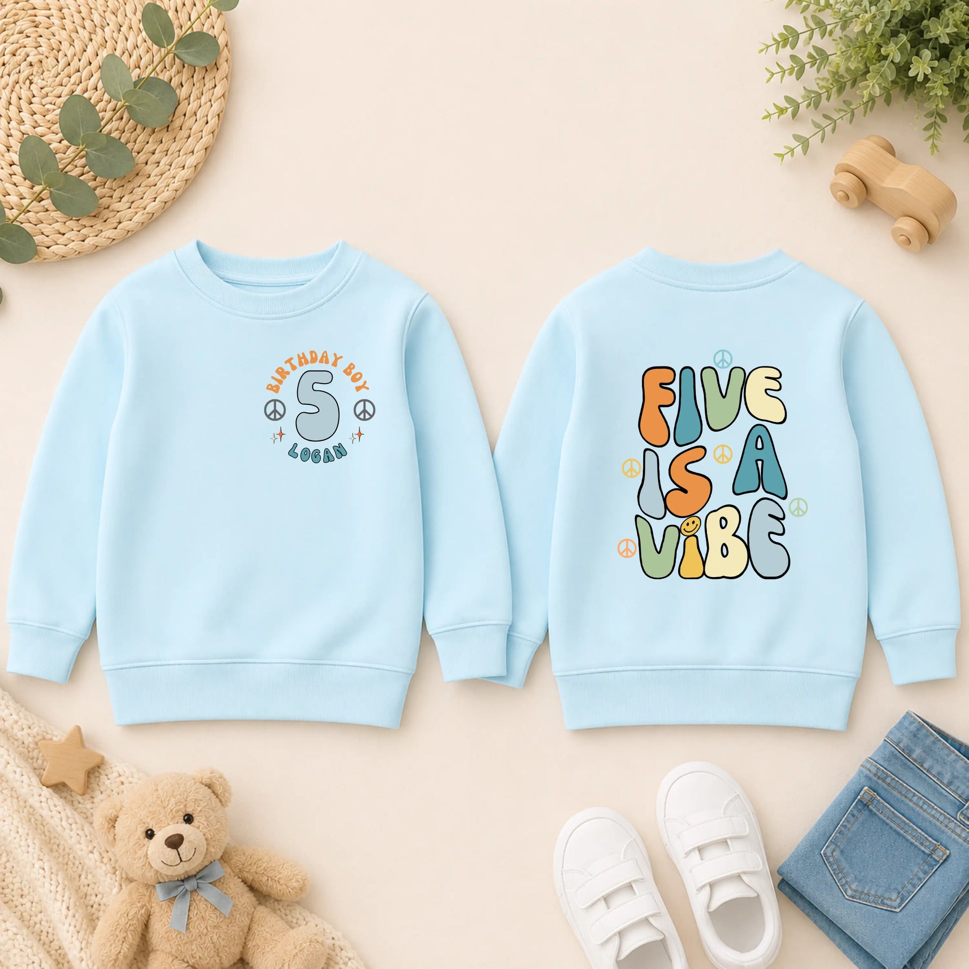 Boys Personalised Five Is A Vibe Birthday Sweatshirt for his Fifth Birthday AishaBaileyDesigns