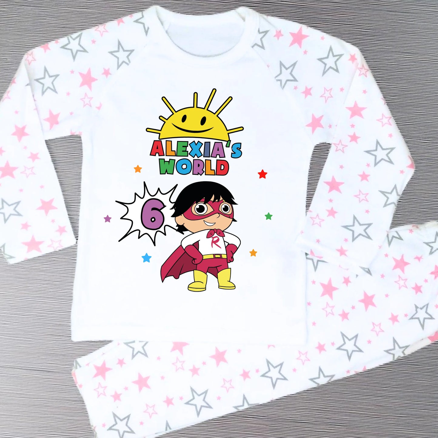 Girls Personalised Ryan's World Birthday Pyjamas with Name & Age AishaBaileyDesigns