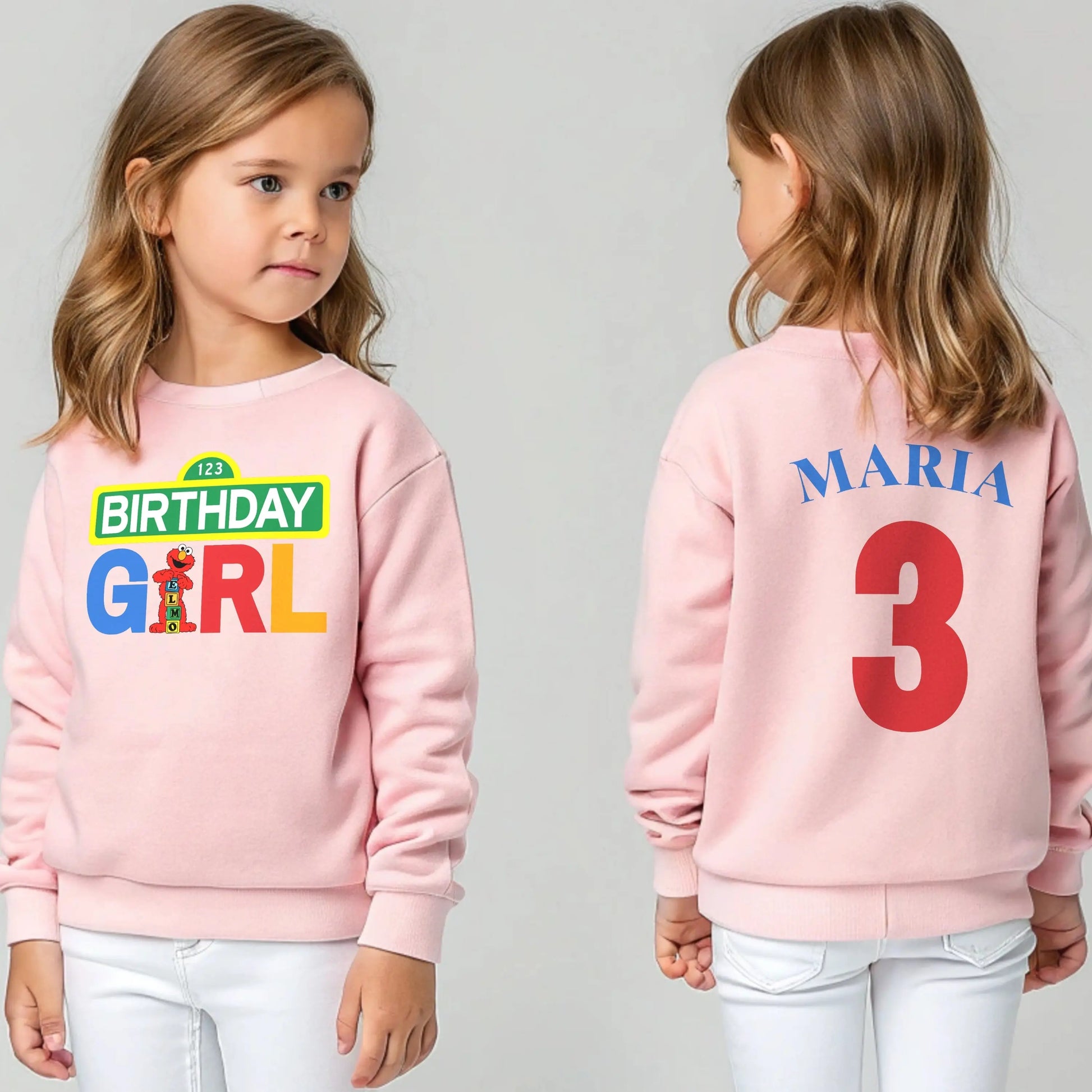 Elmo Birthday Sweatshirt – Personalised Birthday Girl Sweatshirt with Any Name & Age. Sesame street jumper