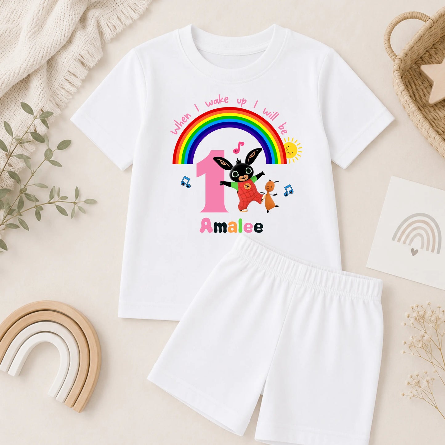 Personalised Bing Bunny Birthday Pyjamas for Girls with Gloppy – Custom Name & Age Short Pyjama Set AishaBaileyDesigns