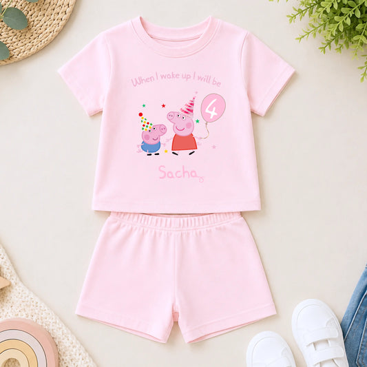 Personalised Peppa Pig Short Birthday Pyjamas: Girls Peppa and George PJs AishaBaileyDesigns