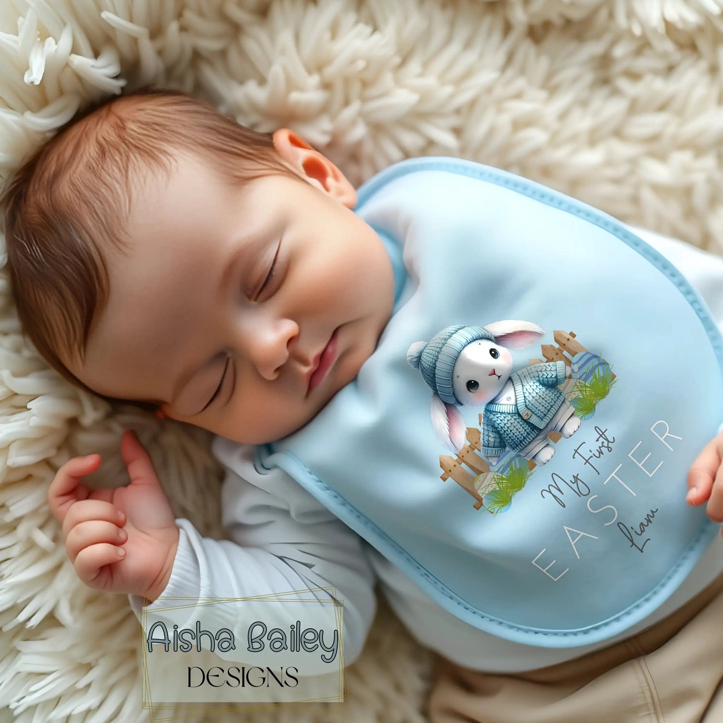 First Easter Outfit: Baby Boy’s First Easter Babygrow with personalised name and bunny design