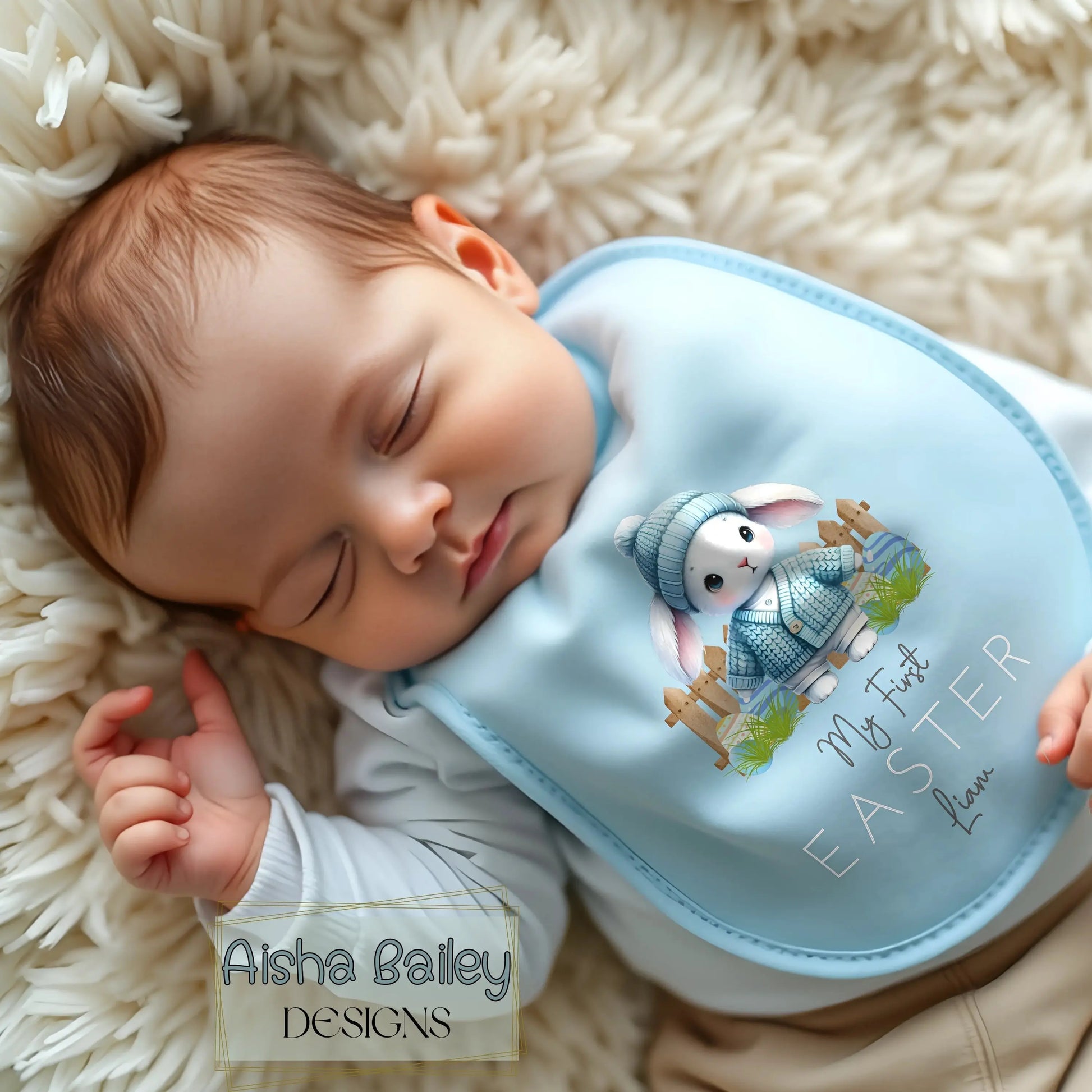 First Easter Outfit: Baby Boy’s First Easter Babygrow with personalised name and bunny design