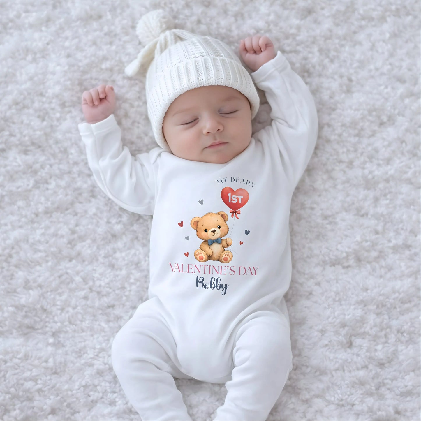 personalised first valentines day out for baby boys with a cute bear. It has custom name and will make the perfect baby gift for baby boys