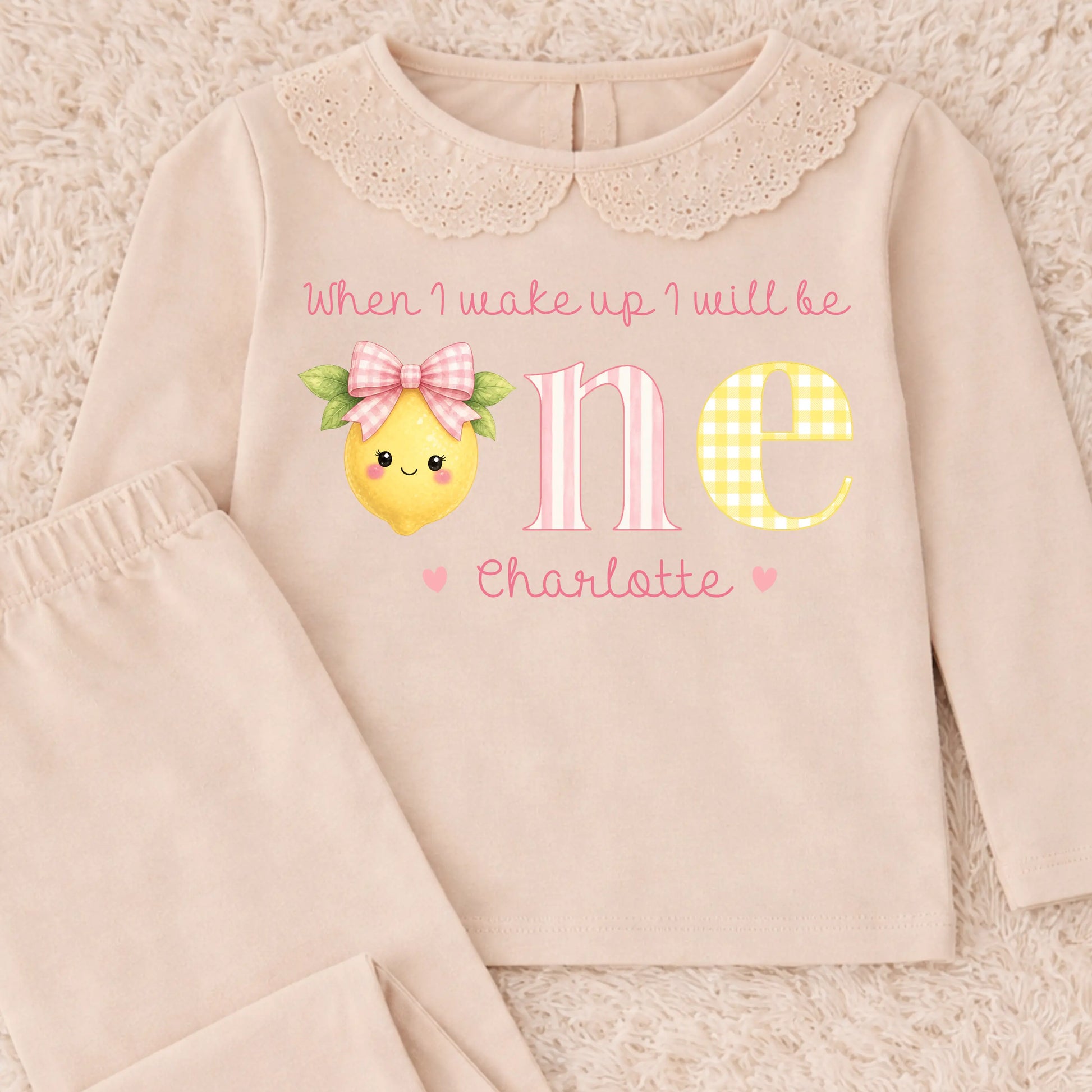 Personalised Pink Lemon 1st Birthday Pyjamas for Baby Girls AishaBaileyDesigns