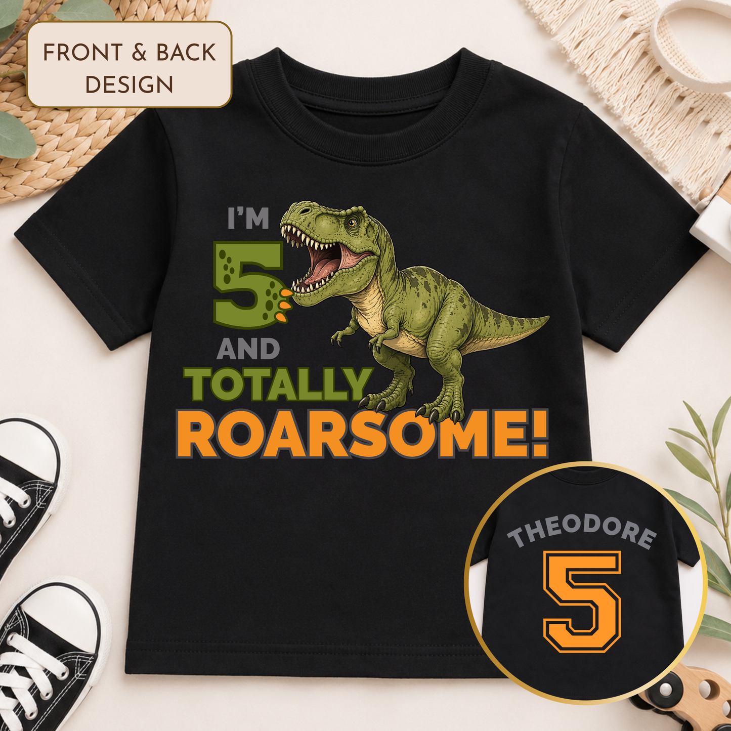 Personalised Dinosaur Birthday T-shirt for Boys, Totally Roarsome Birthday Tee AishaBaileyDesigns
