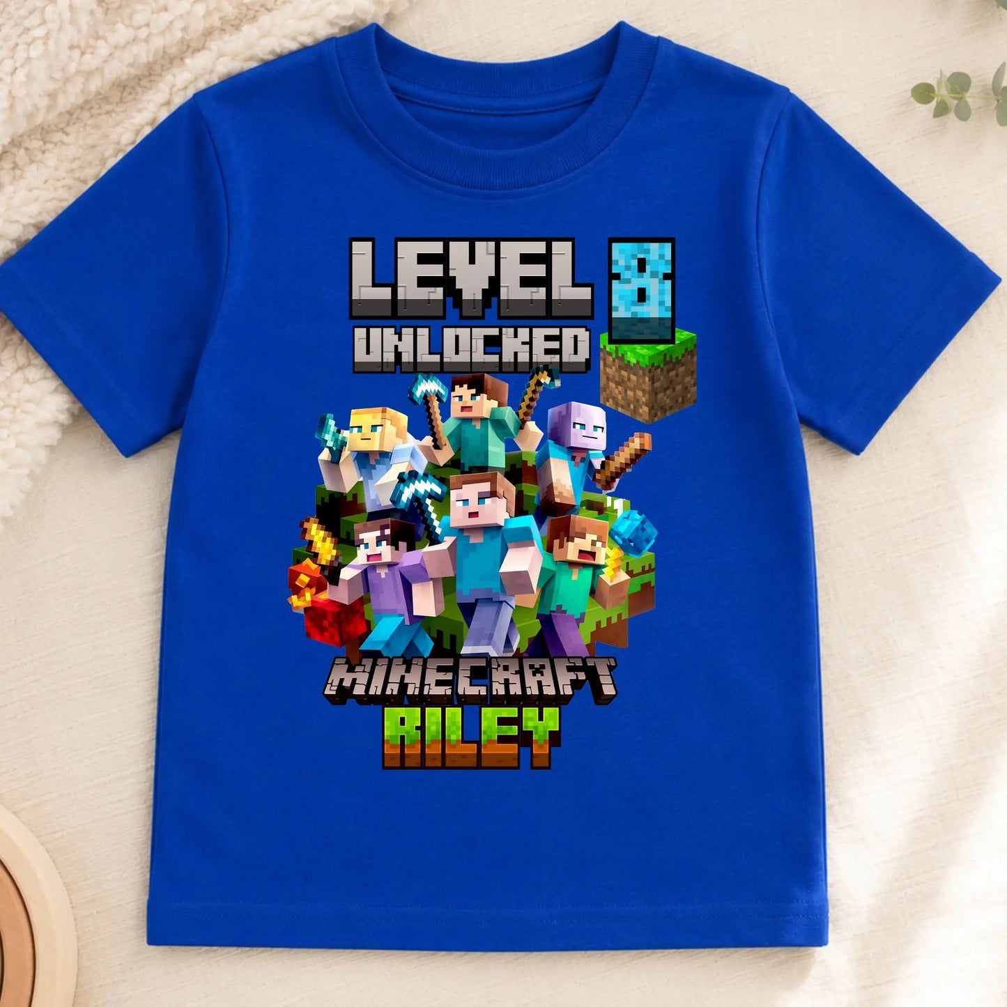 Personalised Minecraft Birthday T-Shirt – Level Unlocked Gamer Shirt for Boys AishaBaileyDesigns