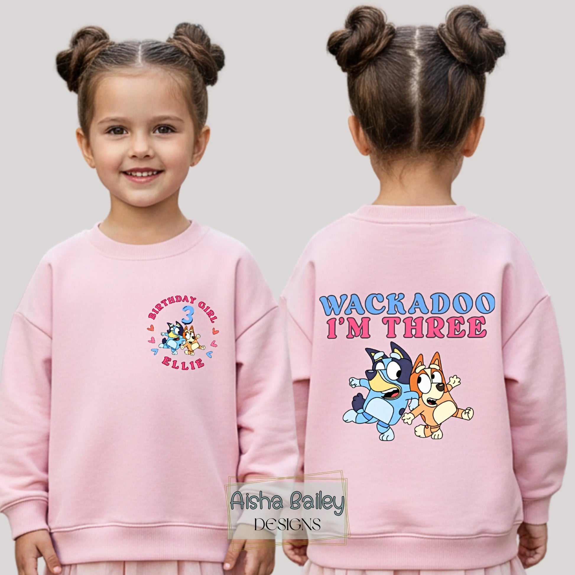 Personalised girls birthday t-shirt with Wackadoo I’m custom age design, name and age front print and large back print white tee, Wackadoo custom age