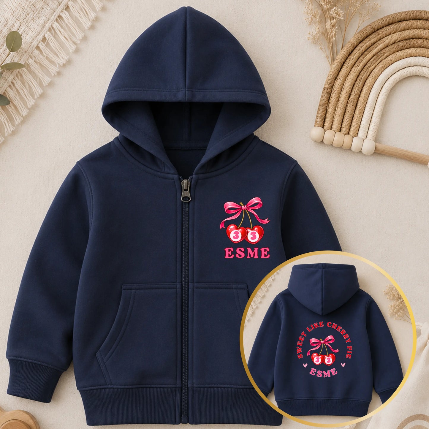 Personalised Girls Birthday Hoodie – Sweet Like Cherry Pie Zip Up Hoodie AishaBaileyDesigns