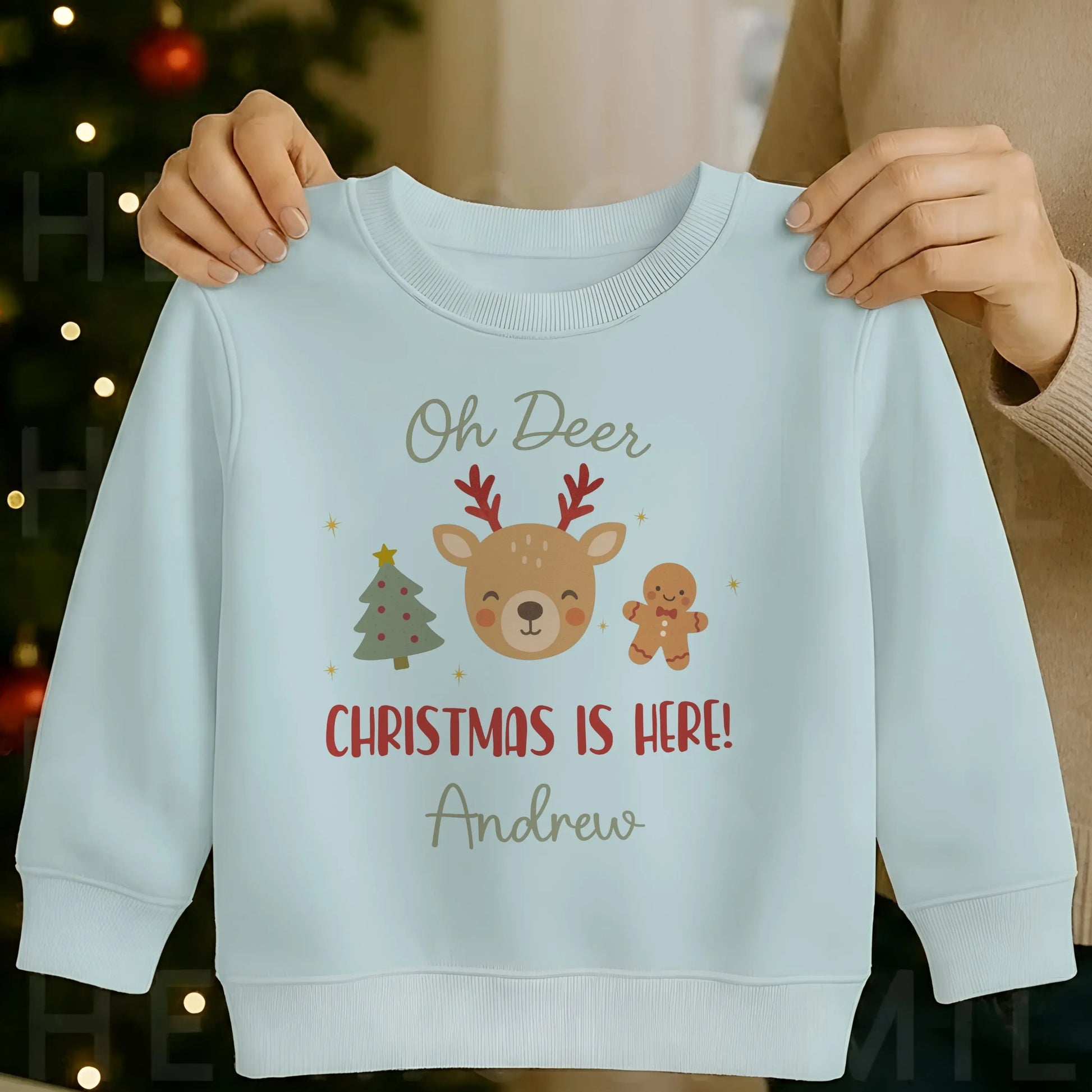 Boys christmas sweatshirt: Personalised boys reindeer Christmas sweatshirt with festive design and child’s name