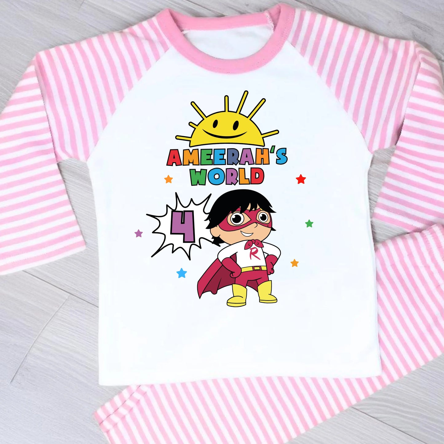 Girls Personalised Ryan's World Birthday Pyjamas with Name & Age AishaBaileyDesigns