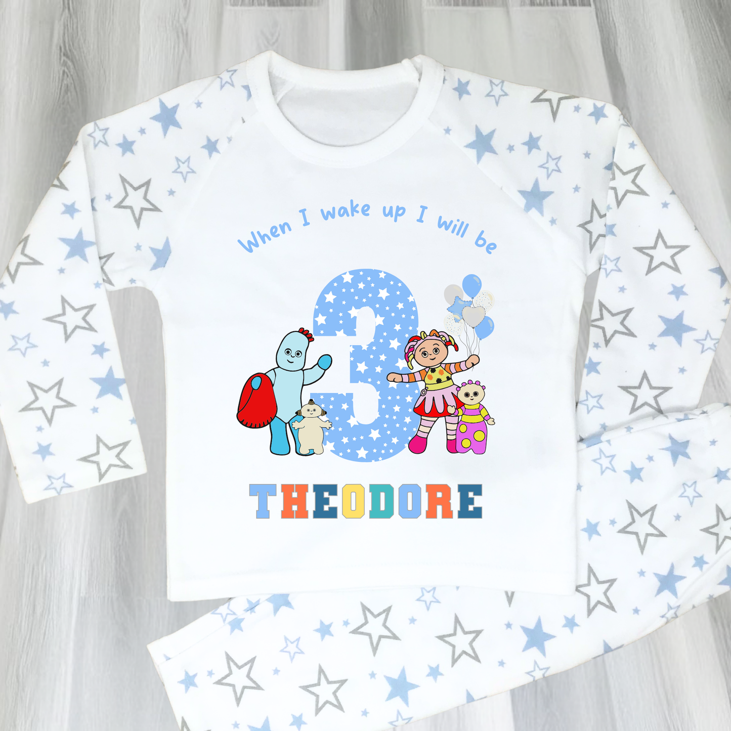 In the Night Garden birthday pyjamas, when i wake up in the night garden, kids cbeebies pajamas, birthday pjs, iggle piggle pjs, upsy daisy pjs