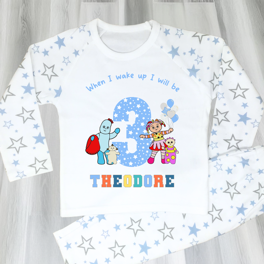 In the Night Garden birthday pyjamas, when i wake up in the night garden, kids cbeebies pajamas, birthday pjs, iggle piggle pjs, upsy daisy pjs