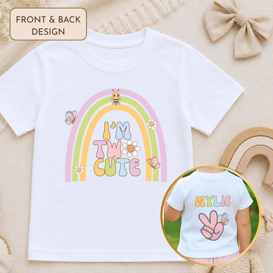 Personalised Girls Two Cute Birthday T-Shirt  – Retro Rainbow Birthday Tee AishaBaileyDesigns