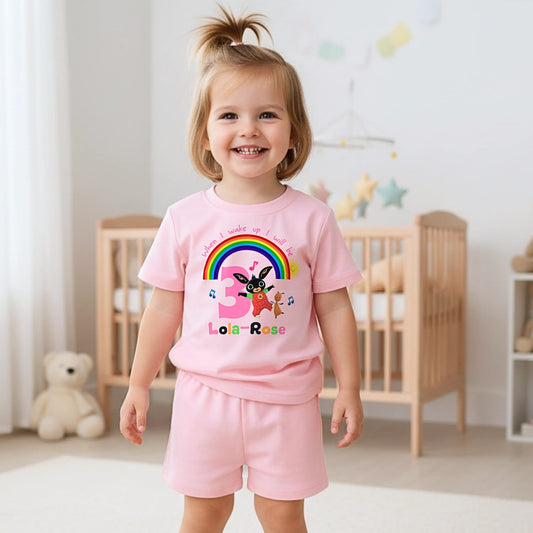 Personalised Bing Bunny Birthday Pyjamas for Girls with Gloppy – Custom Name & Age Short Pyjama Set AishaBaileyDesigns