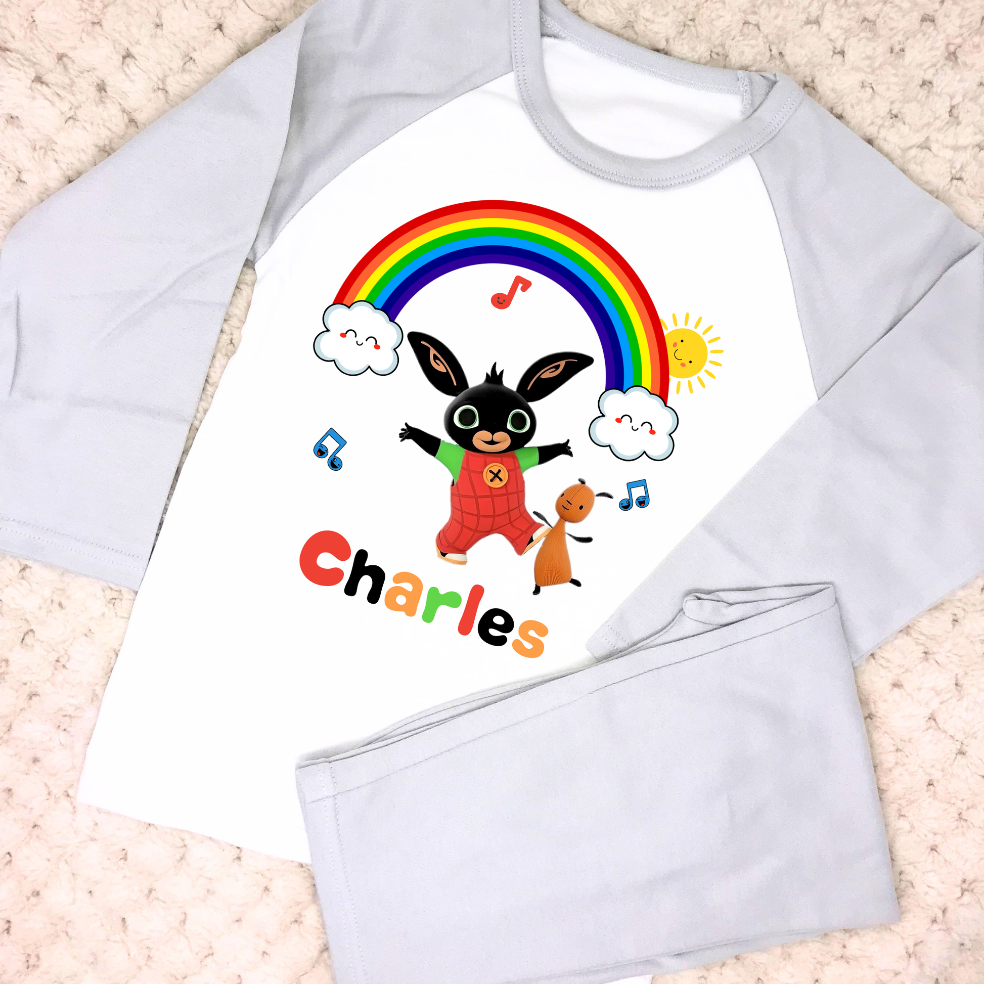 Bing bunny personalised pyjamas, bing bunny with name, Bing bunny custom pjs, bing and floppy pyjamas