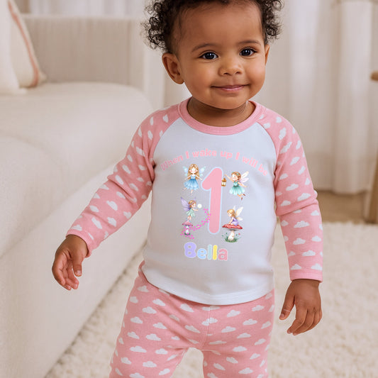 Fairy Garden birthday pyjamas: Adorable Fairy Garden Birthday Pyjamas personalised with age & name. Perfect for girls’ birthday mornings & magical photos. Soft, comfy, & unique.
