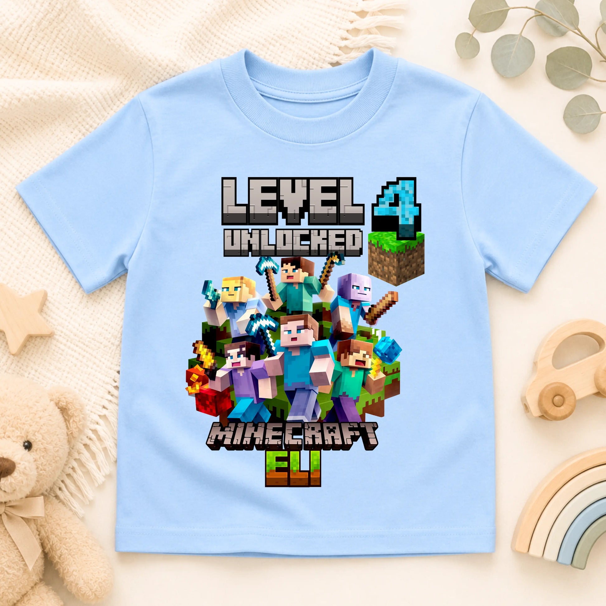 Personalised Minecraft Birthday T-Shirt – Level Unlocked Gamer Shirt for Boys AishaBaileyDesigns