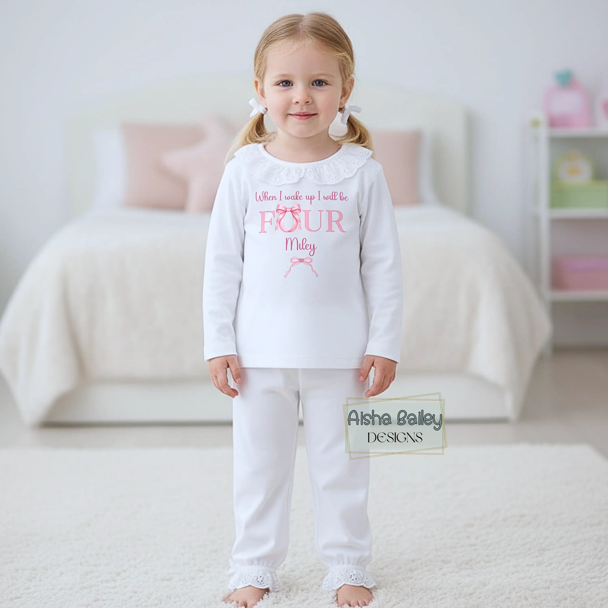 Girls frilly birthday pyjamas personalised with child name