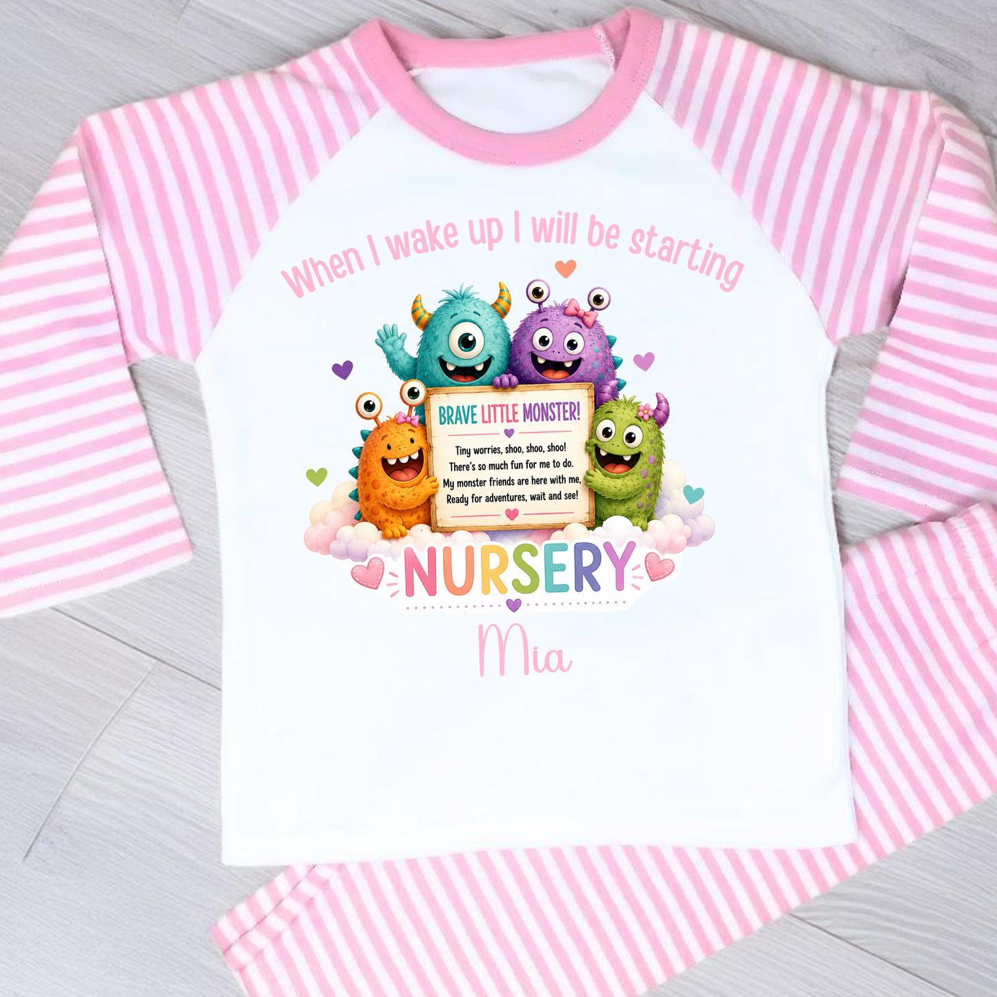 Personalised Girls Starting Nursery Pyjamas | Brave Little Monster