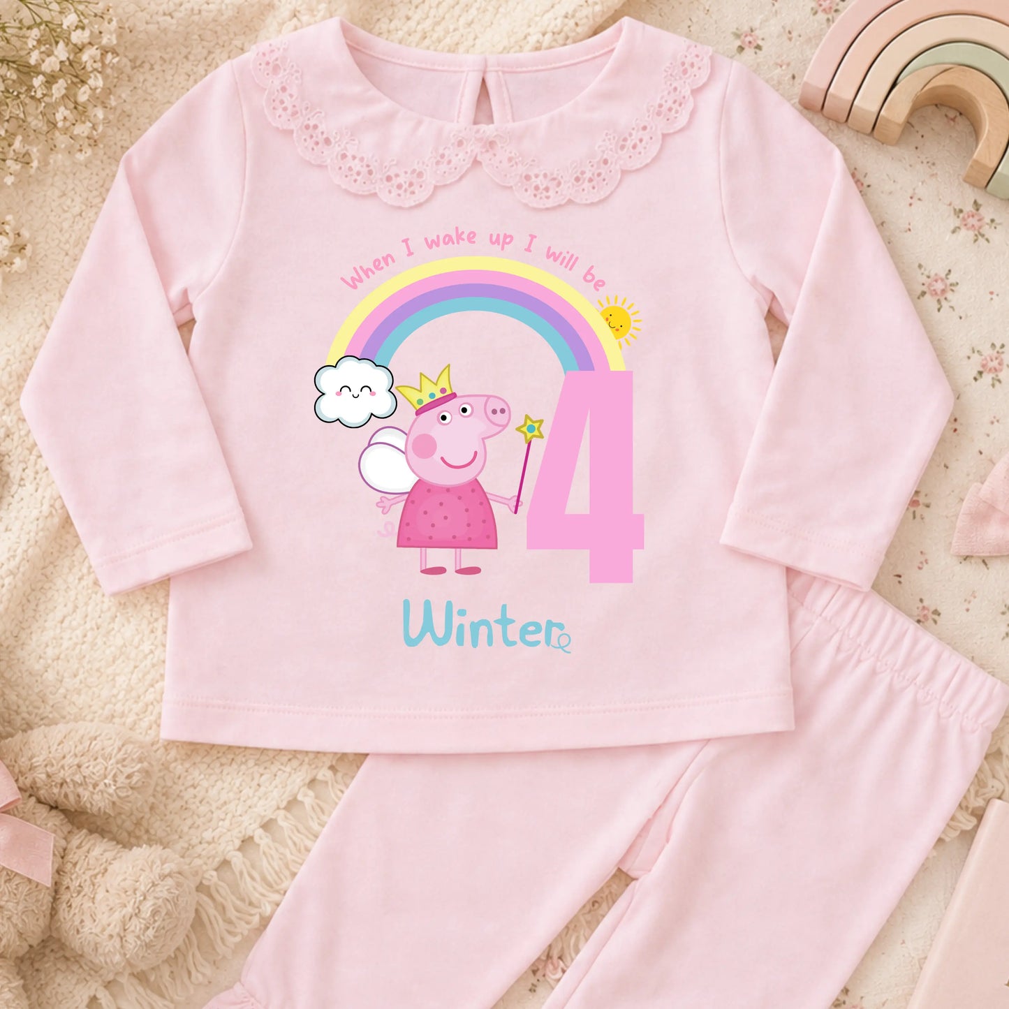 Girls Personalised Peppa Pig Birthday Pyjamas - When I Wake Up Design AishaBaileyDesigns