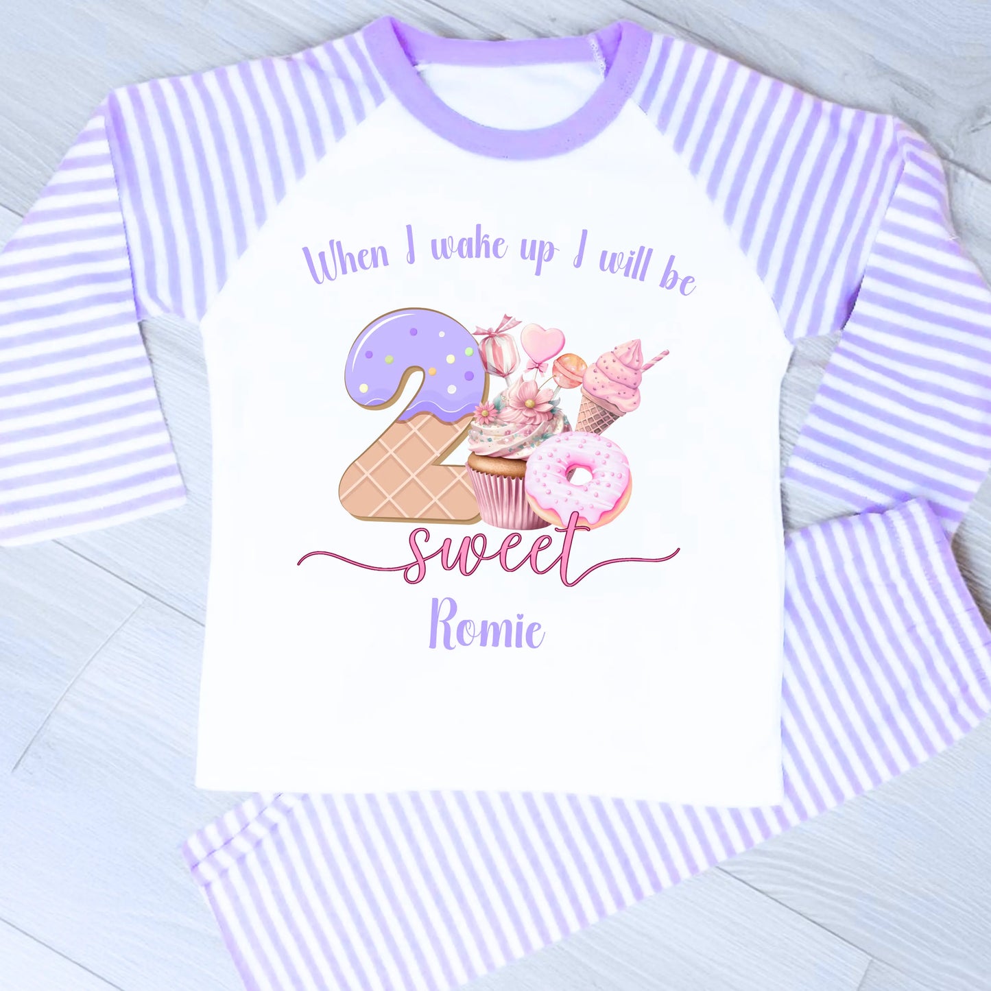 Personalised Two Sweet Birthday Pyjamas for Girls: 2nd Birthday Pyjamas AishaBaileyDesigns