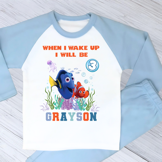 Nemo and Dory birthday pyjamas personalised with under the sea theme for boys