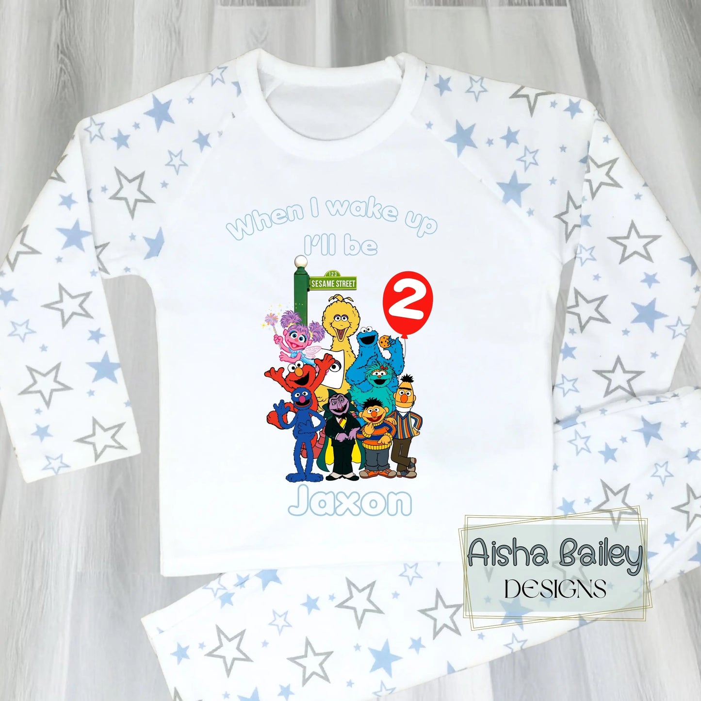 Personalised Sesame Street birthday pyjamas for Boys AishaBaileyDesigns