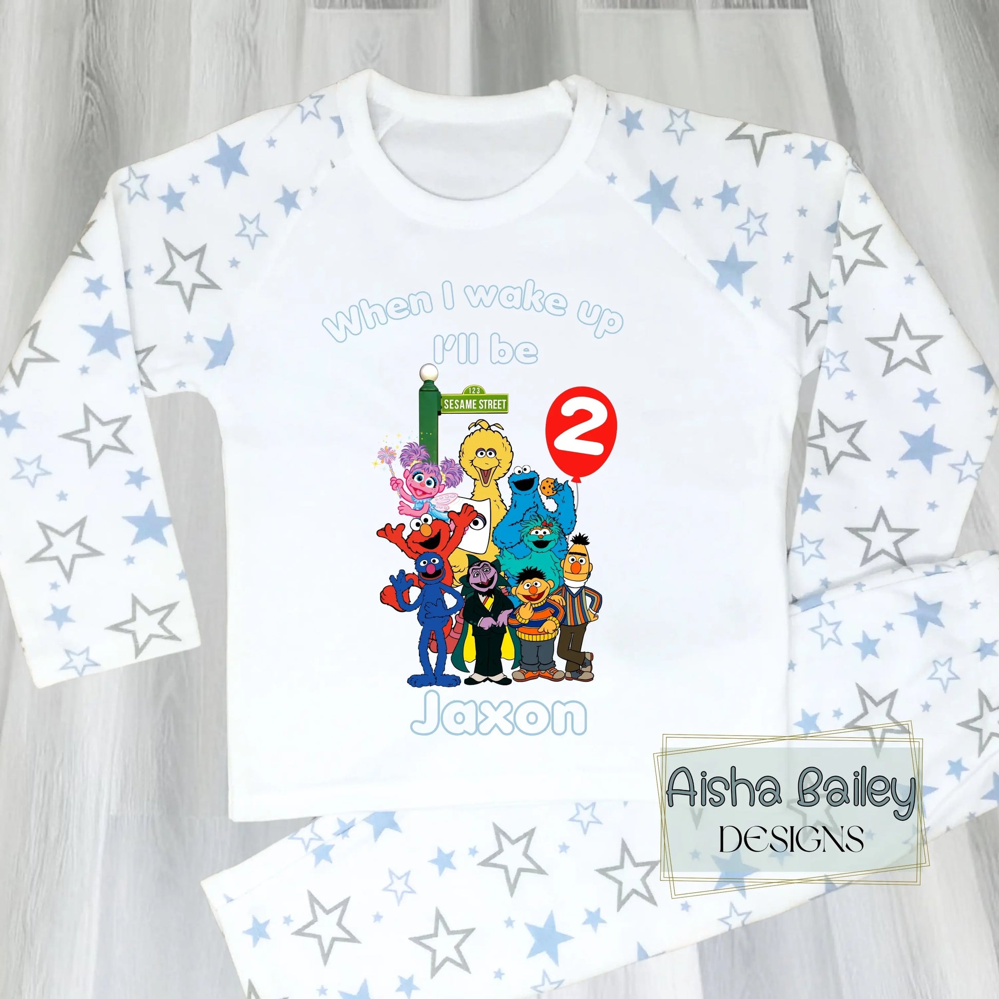 Personalised Sesame Street birthday pyjamas for Boys AishaBaileyDesigns