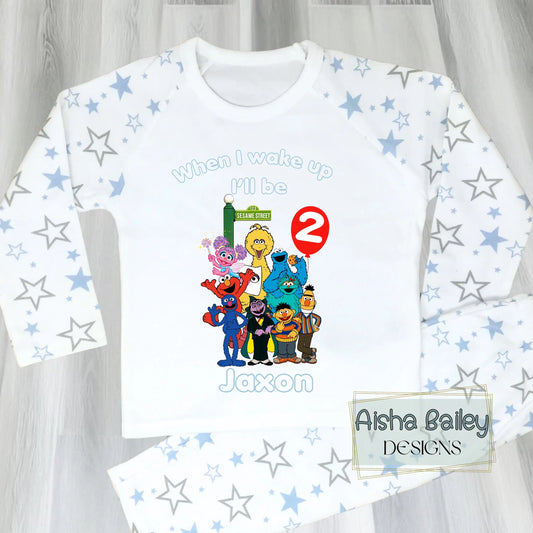 Personalised Sesame Street birthday pyjamas for Boys AishaBaileyDesigns