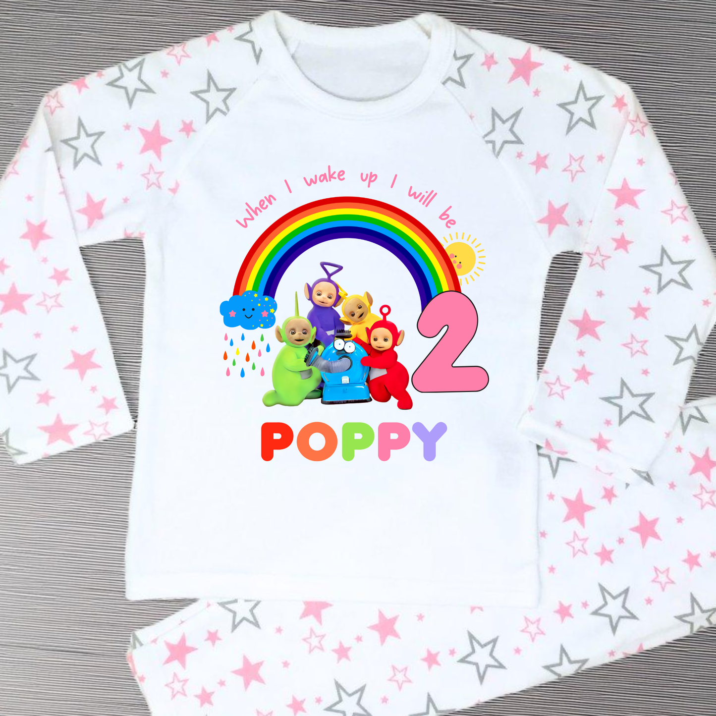 Teletubbies birthday pyjamas, when i wake up Teletubbies, teletubbies with name, custom pyjamas teletubbies, WhenI Wake up Teletubbies