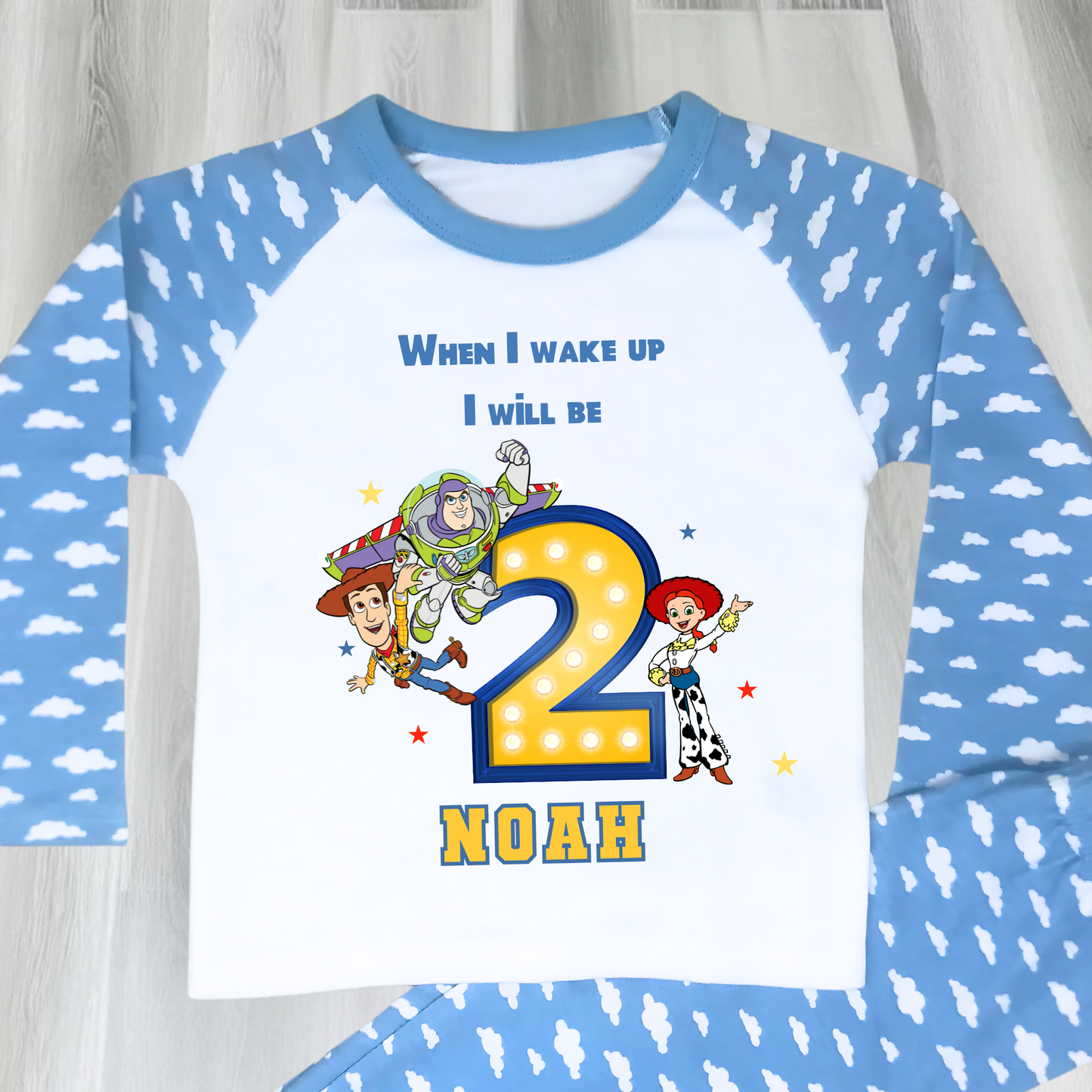 Toy Story Birthday Pyjamas, Boys Custom Buzz, Woody & Jessie Pjs, When i wake up toy story, personalised toy story