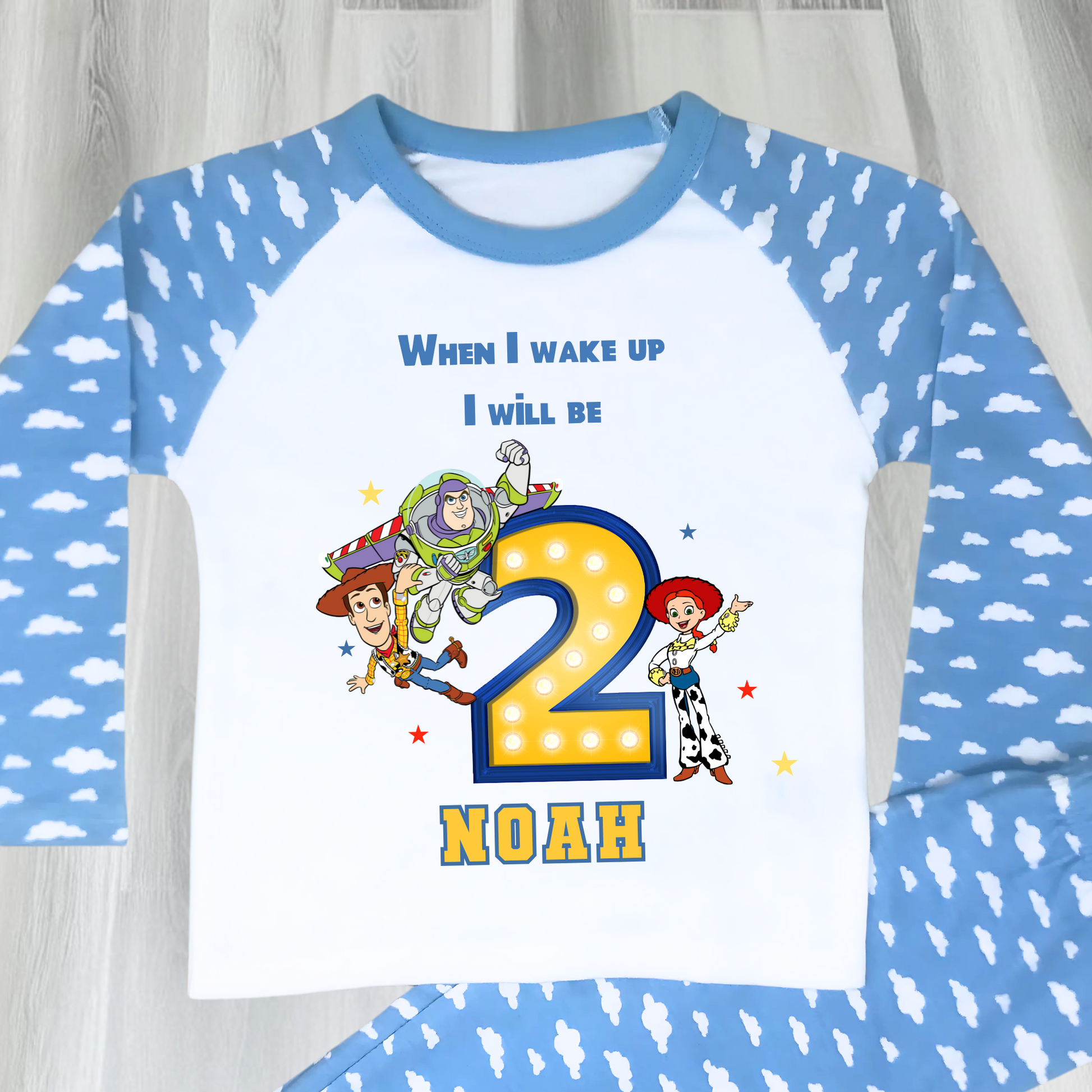 Toy Story Birthday Pyjamas, Boys Custom Buzz, Woody & Jessie Pjs, When i wake up toy story, personalised toy story
