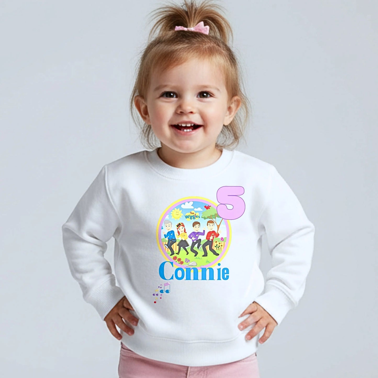 Wiggles birthday sweatshirt for girls with custom name and age.