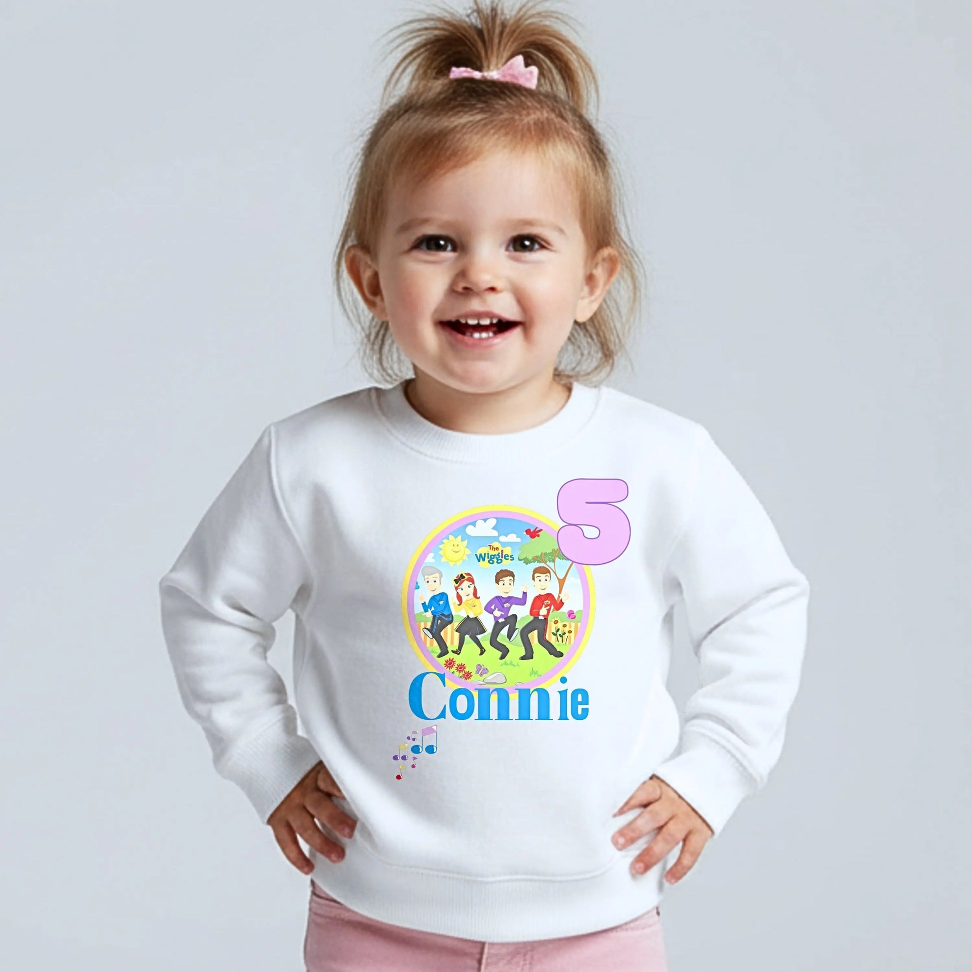 Wiggles birthday sweatshirt for girls with custom name and age.