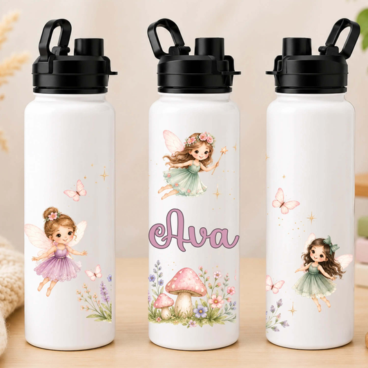 Personalised Back to School Water Bottle for Girls | Custom Kids Fairy Water Bottle AishaBaileyDesigns