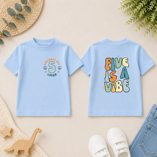 Boys Personalised Five Is A Vibe Birthday T-shirt for his Fifth Birthday AishaBaileyDesigns
