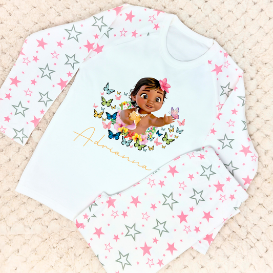 Moana Personalised Pyjamas for Girls - Baby Princess Moana PJs, custom Moana sleepwear, personalised princess birthday, girls disney princess pjs