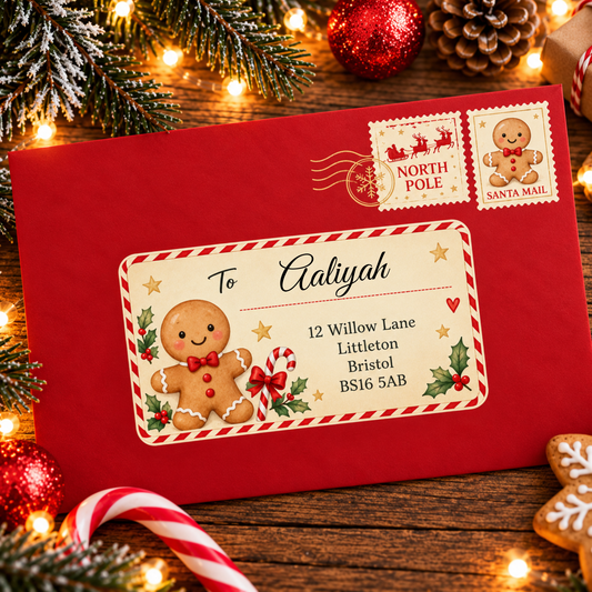 Personalised Letter from Santa Nice List certificate with child's name, Christmas teddy bear and festive red envelope