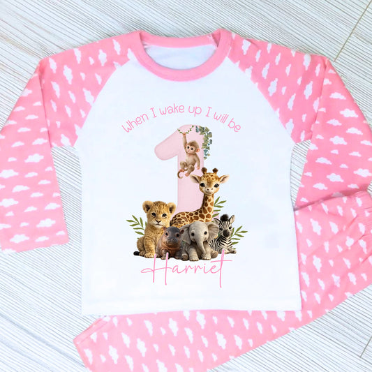 Personalised Safari Birthday Pyjamas Girls – When I Wake Up Birthday Pyjama Set AishaBaileyDesigns