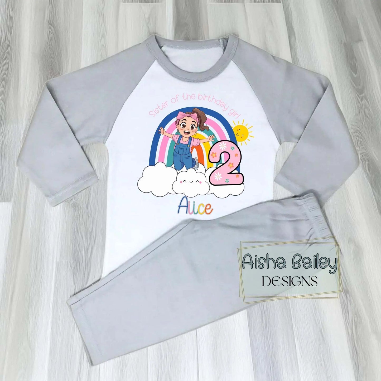Ms Rachel Matching Sibling birthday Pyjamas: Ms Rachel Match With Me personalised pyjamas with sibling birthday design and names. Sister of the birthday girl, brother of the birthday boy, 