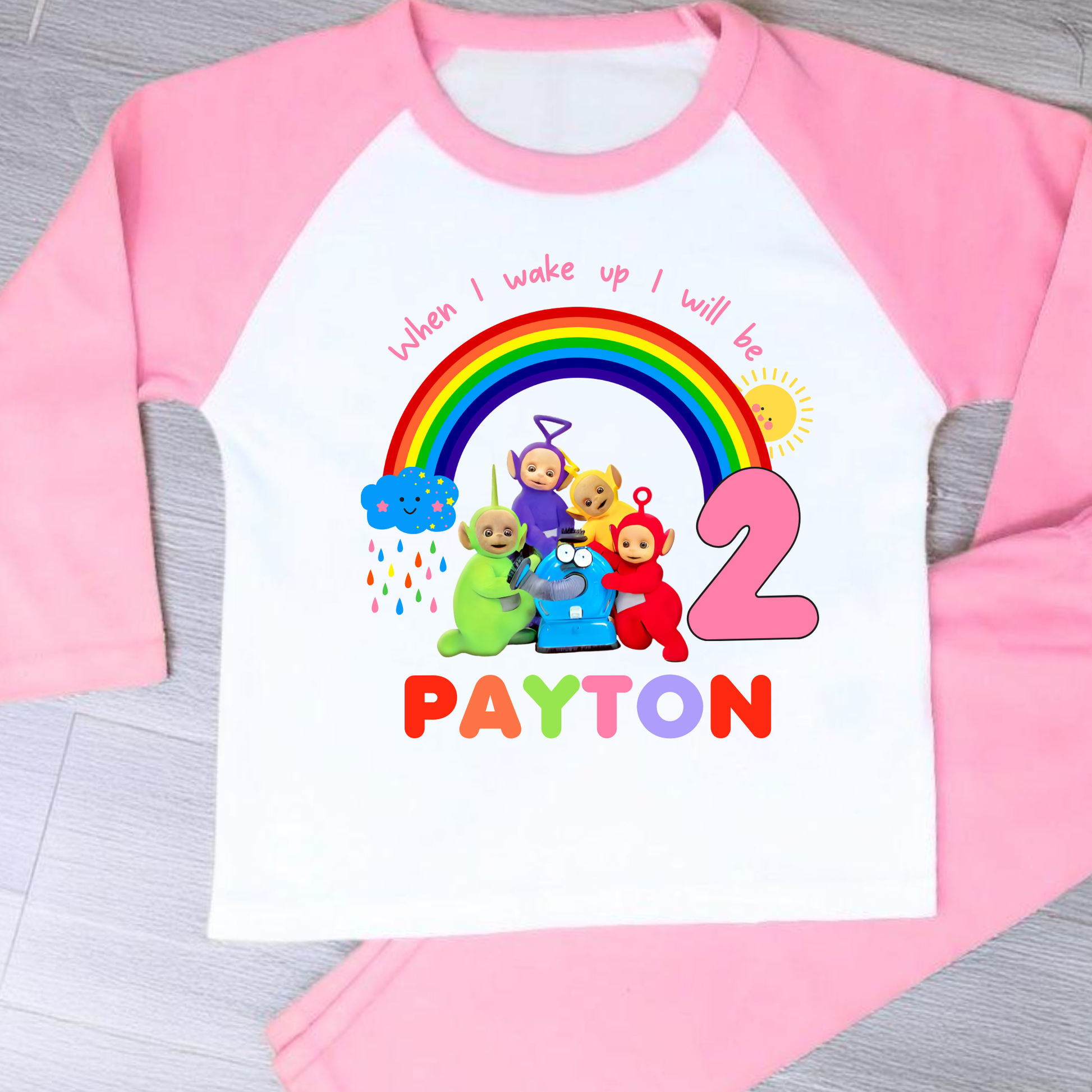 Teletubbies birthday pyjamas, when i wake up Teletubbies, teletubbies with name, custom pyjamas teletubbies, WhenI Wake up Teletubbies