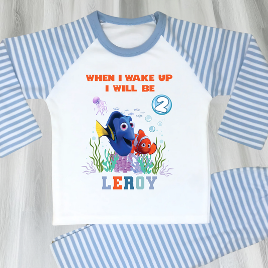 Nemo and Dory birthday pyjamas personalised with under the sea theme for boys