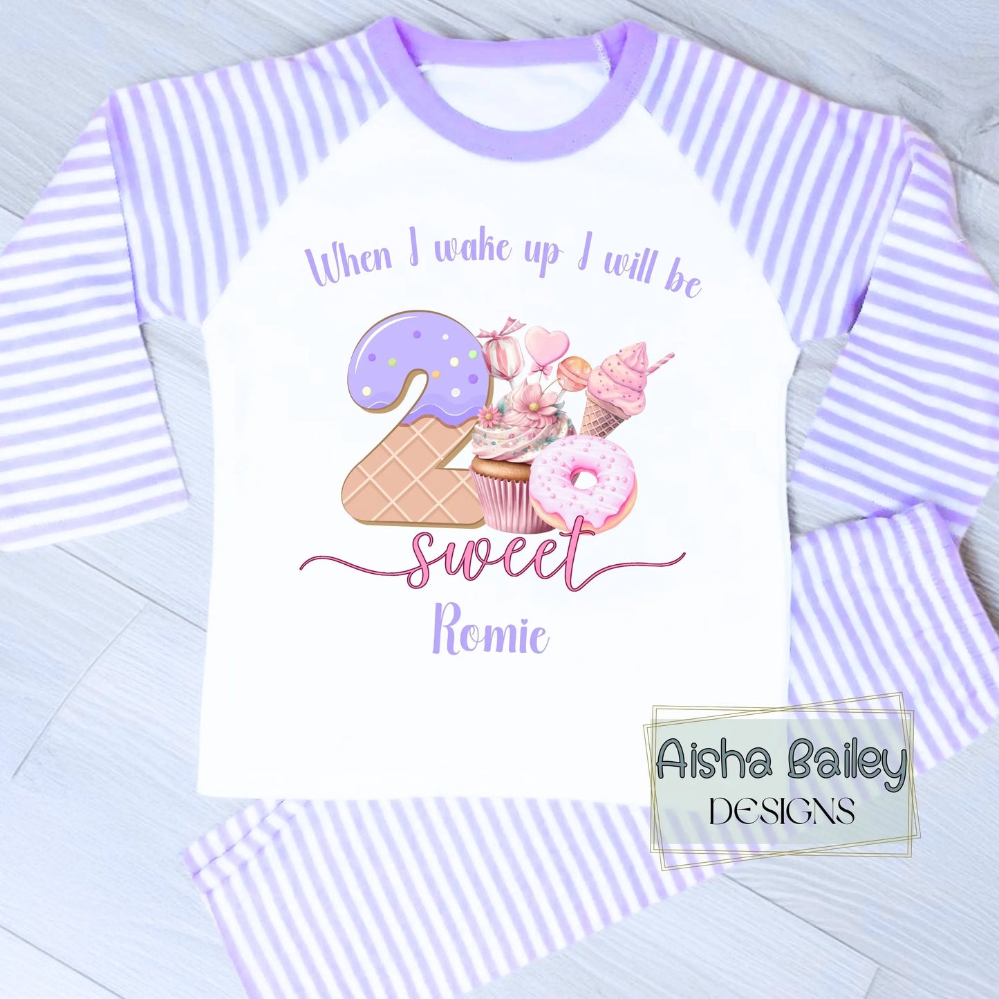 2nd Birthday Pyjamas - Two sweet birthday pyjamas for girls personalised pink number 2 cake design custom name girls second birthday outfit