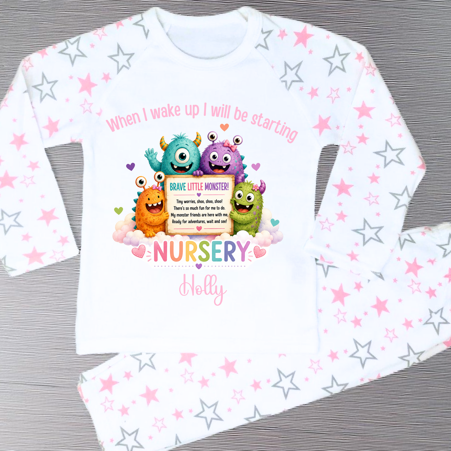 Personalised Girls Starting Nursery Pyjamas | Brave Little Monster
