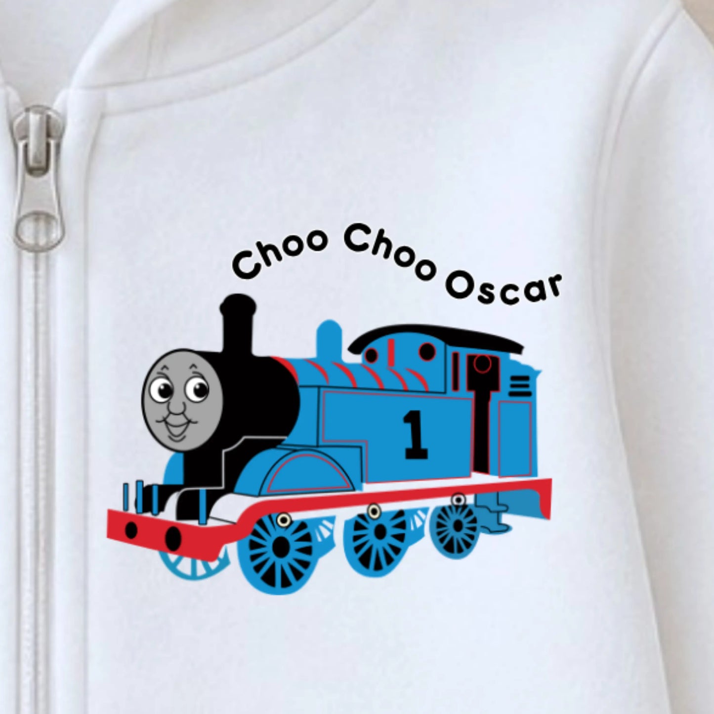 Personalised Thomas Hoodie – Boys Thomas the Tank Engine Birthday zip up with name & age AishaBaileyDesigns
