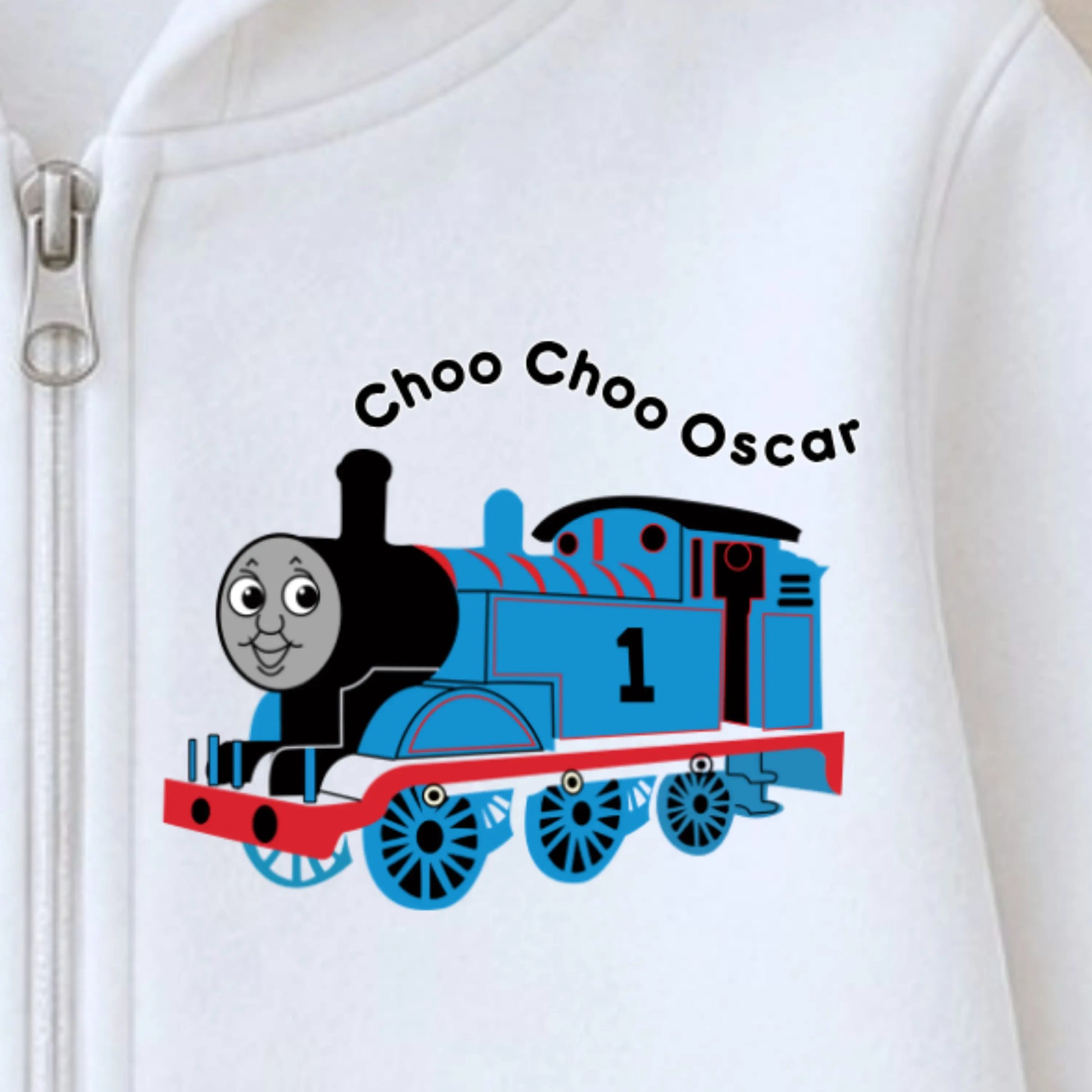 Personalised Thomas Hoodie – Boys Thomas the Tank Engine Birthday zip up with name & age AishaBaileyDesigns