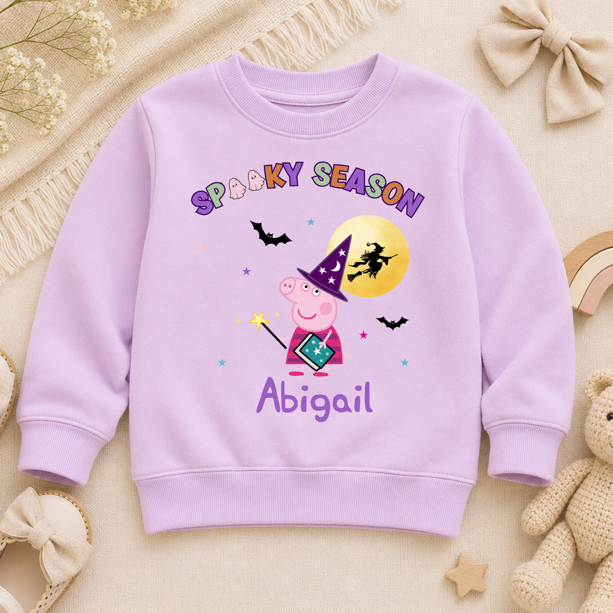 personalised halloween sweatshirt, Personalised Peppa Pig Halloween sweatshirt for kids with witch design and custom name